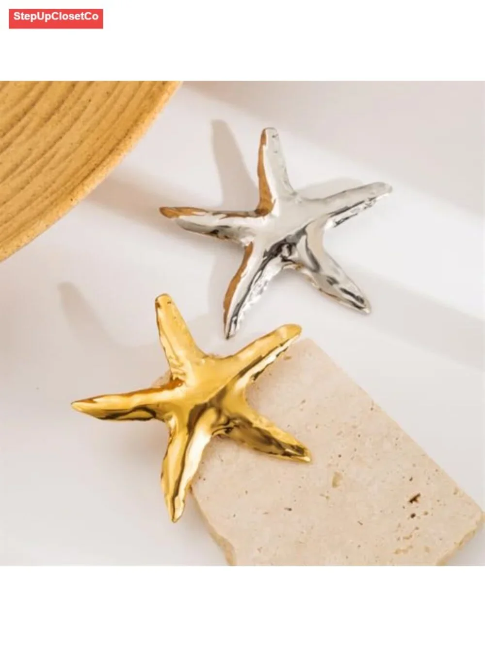 Starfish Brooch Pin for Women Gold Plated Stainless Steel Sea Marine Brooch